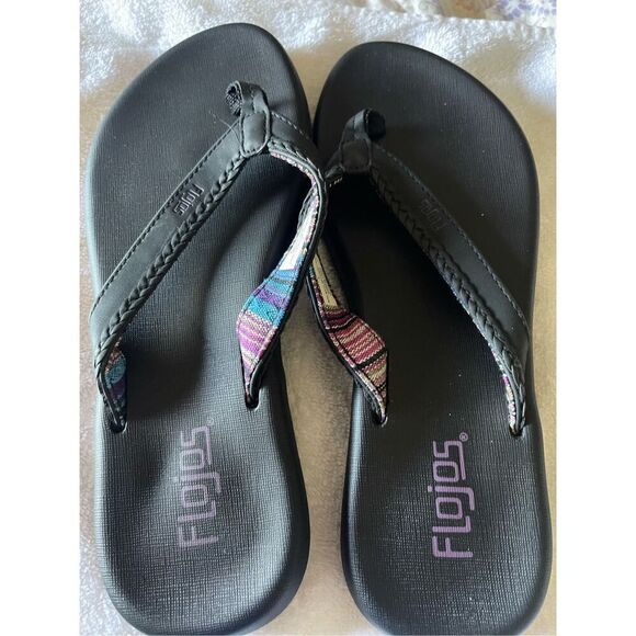 New Flojos Womens Black Memory Foam Thong Flat Flip Flop Sandal Size 8 - Picture 9 of 10